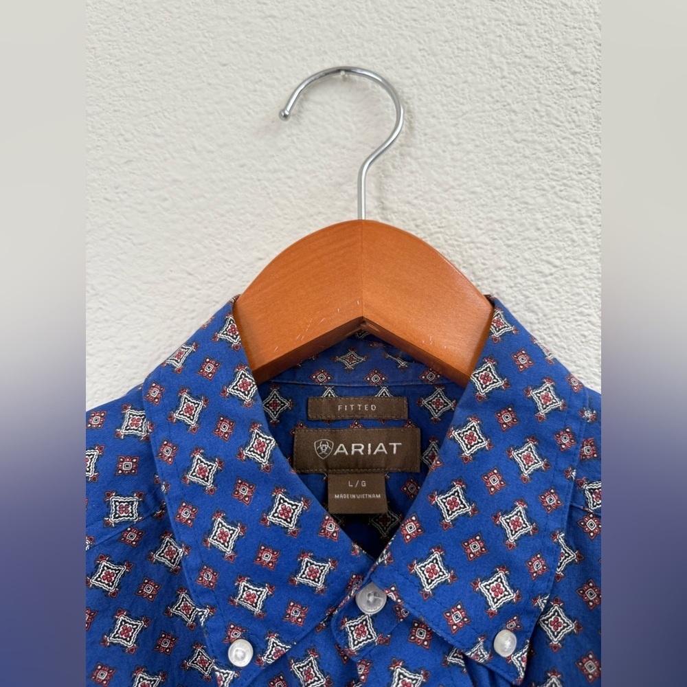 Ariat Blue Patterned Classic Fit Button Down Long… - image 5